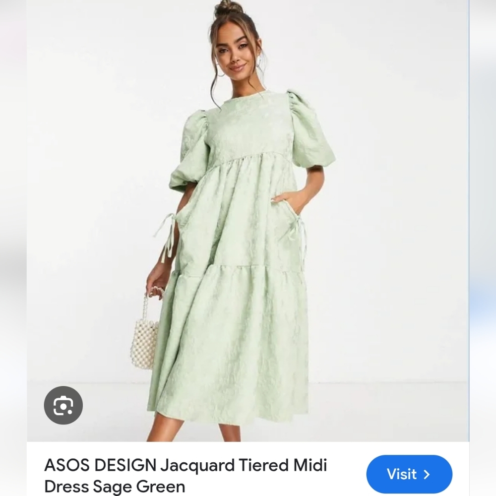ASOS Jacquard Tiered Midi Dress Sage Green